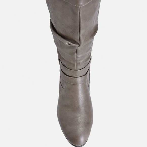 Cole Ruched Taupe Grey Extended Calf Boots - 8W - Picture 3 of 4